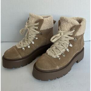 NWT Steve Madden Reyen Platform Combat Oatmeal Suede Lace Up Faux Fur Boot Sz 8